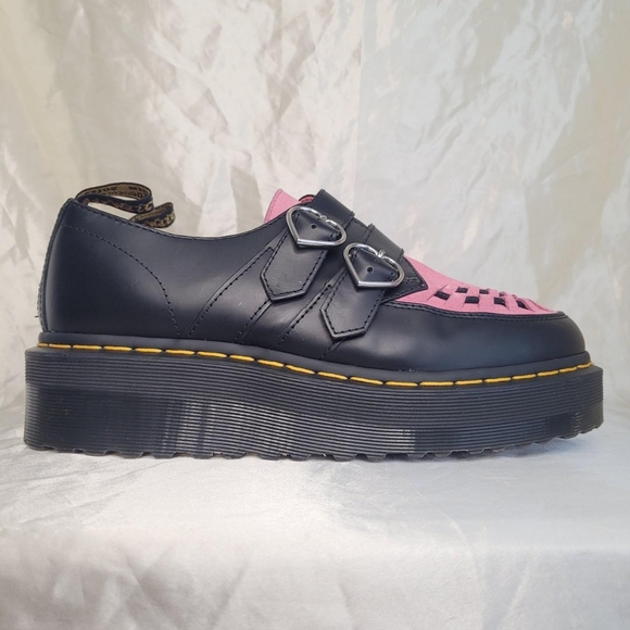Dr. Martens x Lazy Oaf pink/black suede leather platform creeper shoes - Picture 3 of 7